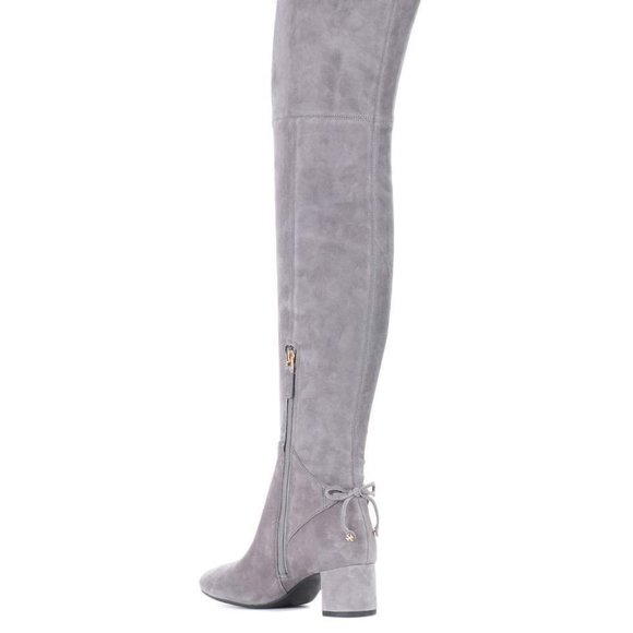 NWT TORY BURCH Laila Gray Suede Over The Knee Gold Plated Heel Boot | Size 6.5 - Picture 3 of 14